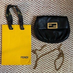 FENDI Black Leather Fendista Pochette with Strap